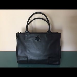 Tory Burch Black Ella leather and canvas purse